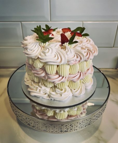 Strawberry & Rhubarb Meringue Cake
